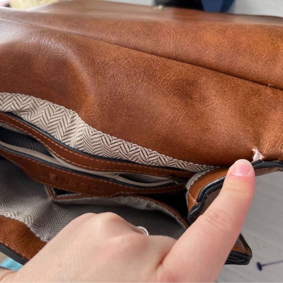 Jenn & CO Bailey Brown Vegan Leather Crossbody Bag Leopard Print Strap - Picture 7 of 11